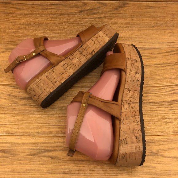 Sundance brown cognac  wedge cork sandals, 7.5 - Picture 3 of 12
